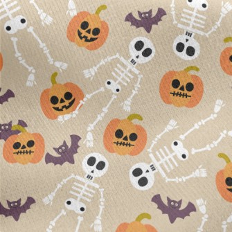 Pumpkins And Skeletons Jersey Backed Fleece