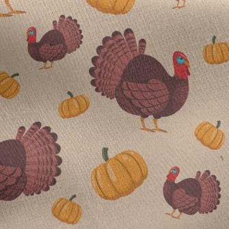 Turkey And Pumpkin Jersey Backed Fleece