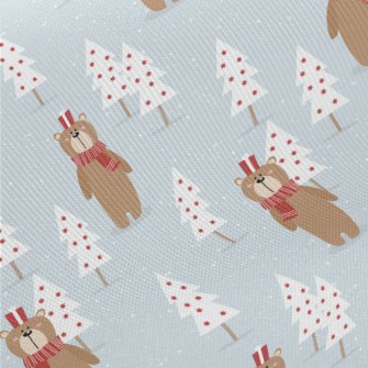 Christmas Scarf Bear Midweight Cotton Poplin