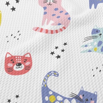 Contrast Color Childish Cat Birdseye Piqué