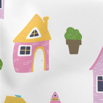 Fairy Tale House Building Lightweight Cotton Poplin