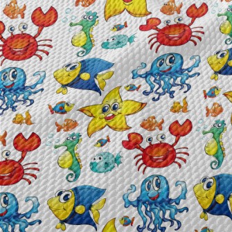 Colorful Cartoon Underwater Cr Birdseye Piqué