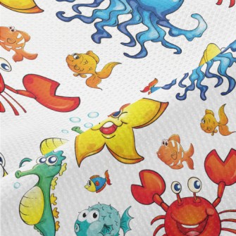 Colorful Cartoon Underwater Cr Piqué