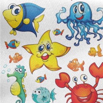 Colorful Cartoon Underwater Cr Jersey Backed Fleece