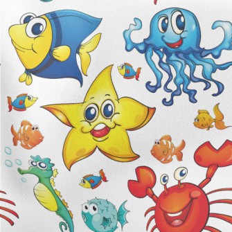 Colorful Cartoon Underwater Cr Lightweight Cotton Poplin