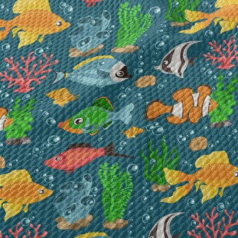 Colorful Underwater Fish Birdseye Piqué