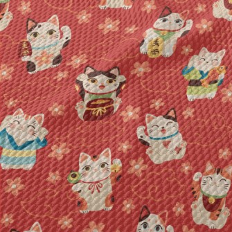 Japanese Kimono Lucky Cat Birdseye Piqué