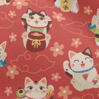 Japanese Kimono Lucky Cat Chiffon