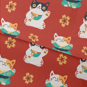 Lucky Cat And Sakura Waterproof Oxford