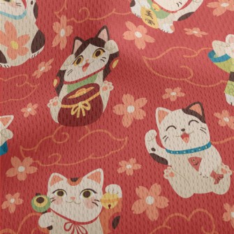 Japanese Kimono Lucky Cat Athletic Mesh Flat Back