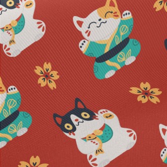 Lucky Cat And Sakura Twill