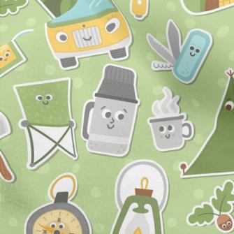 Cartoon Style Camping Fun Micro Fleece