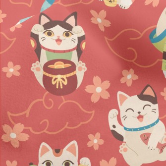 Japanese Kimono Lucky Cat Micro Fleece
