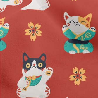 Lucky Cat And Sakura Micro Fleece