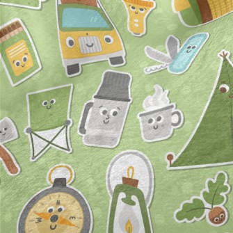 Cartoon Style Camping Fun Minky