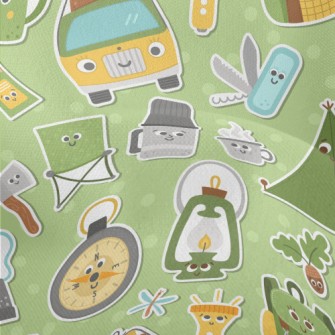 Cartoon Style Camping Fun Lightweight Performance Linen