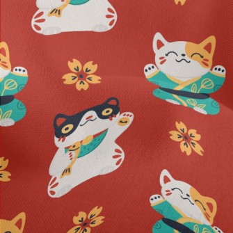 Lucky Cat And Sakura Lightweight Performance Linen