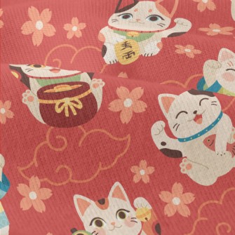 Japanese Kimono Lucky Cat Modern Jersey