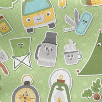 Cartoon Style Camping Fun Jersey Backed Fleece