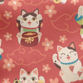 Japanese Kimono Lucky Cat Jersey Backed Fleece