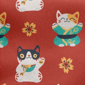 Lucky Cat And Sakura Jersey Backed Fleece