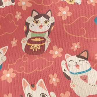 Japanese Kimono Lucky Cat Stretch Jersey