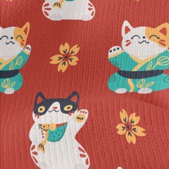 Lucky Cat And Sakura Stretch Jersey