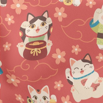 Japanese Kimono Lucky Cat Lightweight Cotton Poplin