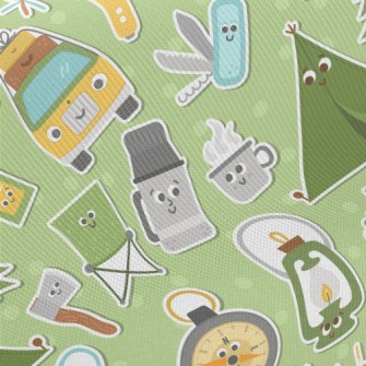 Cartoon Style Camping Fun Midweight Cotton Poplin
