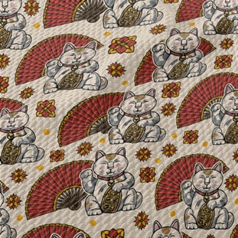 Lucky Cat Fan Birdseye Piqué