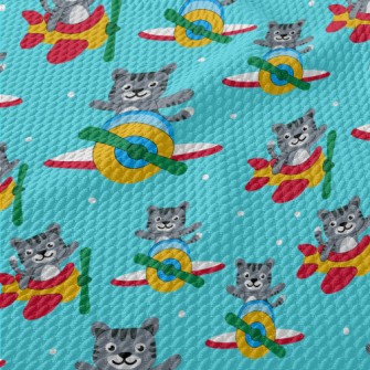 Flying Cats On A Plane Birdseye Piqué