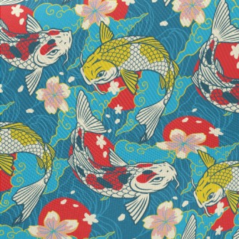 Colorful Japanese Koi Twill