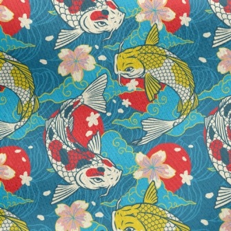 Colorful Japanese Koi Jersey Backed Fleece
