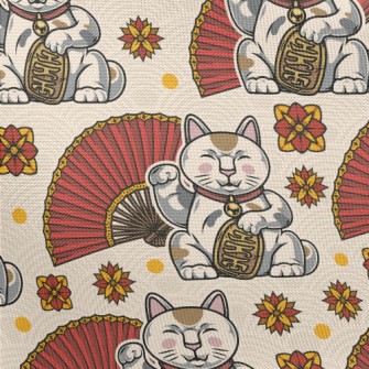 Lucky Cat Fan Pongee