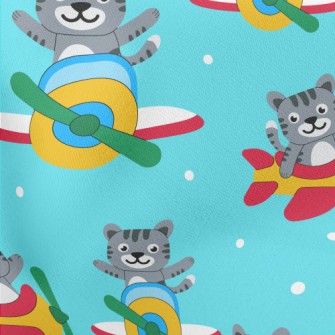Flying Cats On A Plane Lightweight Cotton Poplin