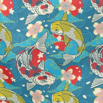 Colorful Japanese Koi Lightweight Cotton Poplin
