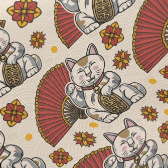 Lucky Cat Fan Midweight Cotton Poplin