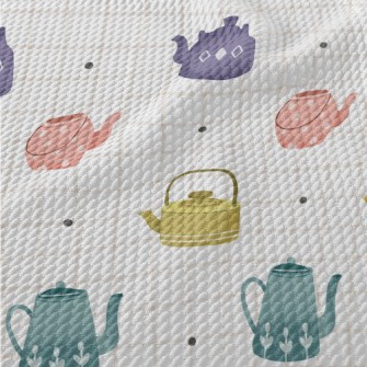 Hand Drawn Teapot Grid Birdseye Piqué
