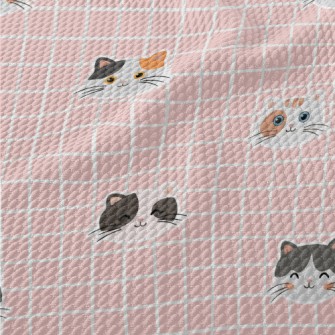 Plaid With Cute Cats Birdseye Piqué