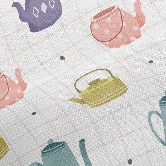 Hand Drawn Teapot Grid Performance Linen