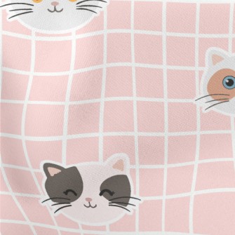 Plaid With Cute Cats Stretch Ponte
