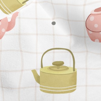 Hand Drawn Teapot Grid Micro Fleece