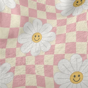 Plaid With Smiling Flowers Minky