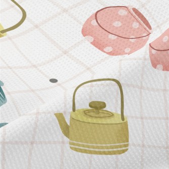 Hand Drawn Teapot Grid Piqué