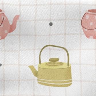 Hand Drawn Teapot Grid Jersey Backed Fleece