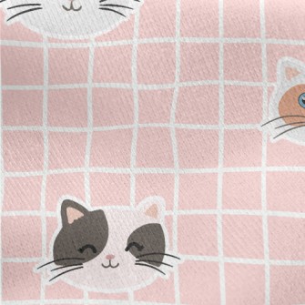 Plaid With Cute Cats Jersey Backed Fleece