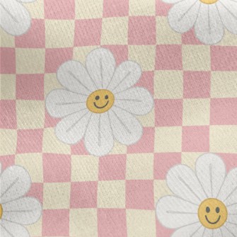 Plaid With Smiling Flowers Jersey Backed Fleece