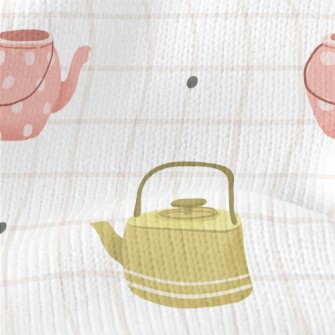 Hand Drawn Teapot Grid Stretch Jersey