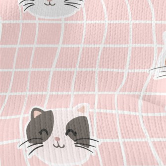 Plaid With Cute Cats Stretch Jersey