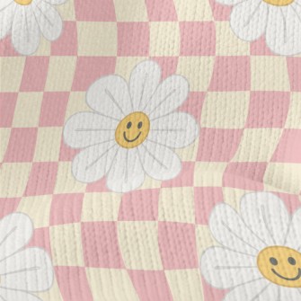 Plaid With Smiling Flowers Stretch Jersey
